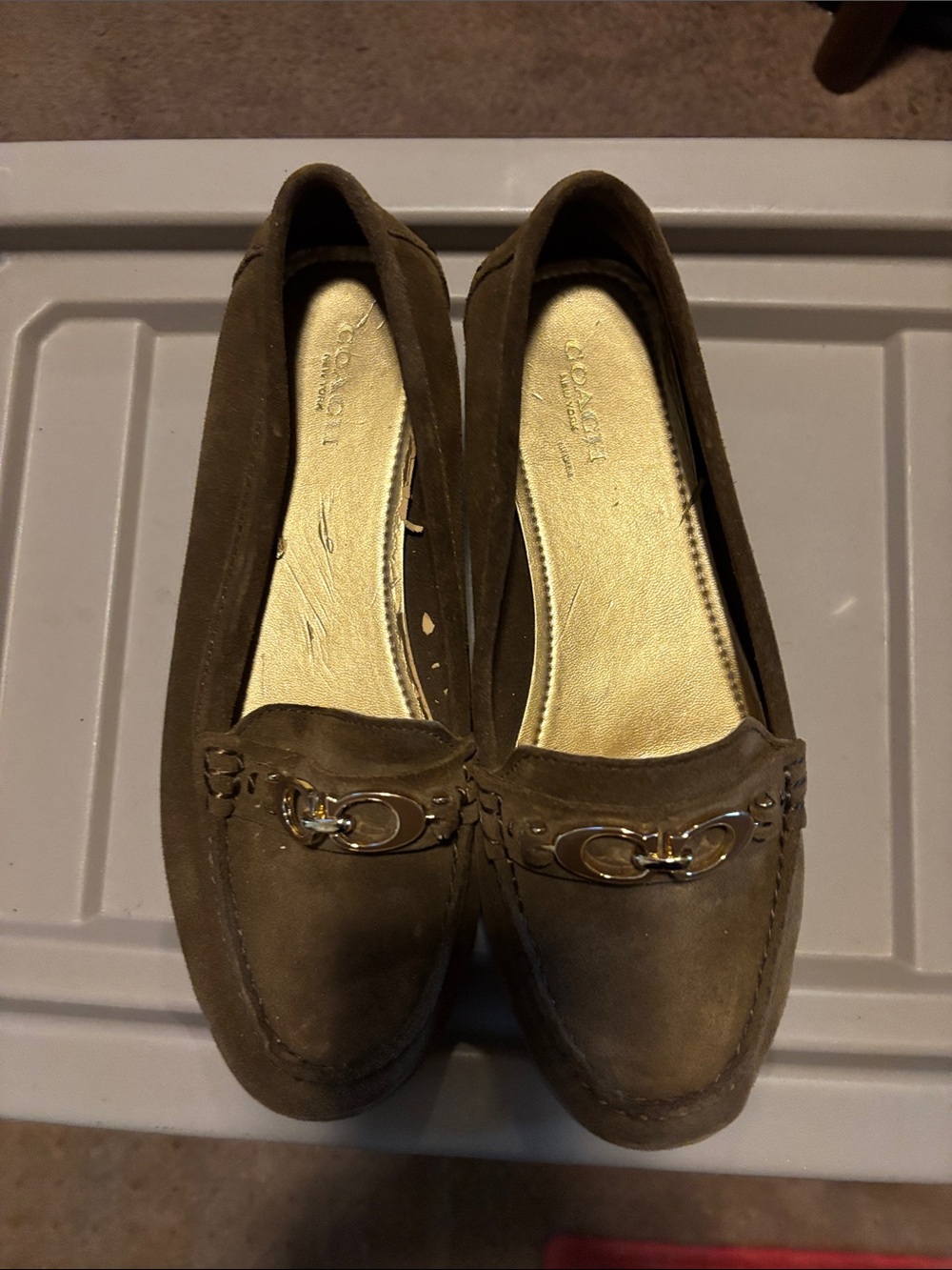 Coach Brown Suede Loafers with Gold-Tone Hardware - Women's